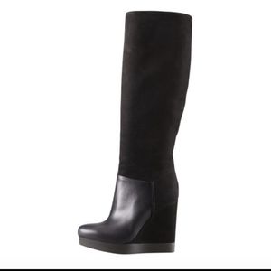 Vince Women's Vivian Black Leather & Nubuck Wedge Knee Boot